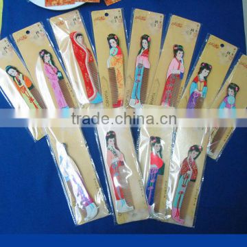 Newest souvenirs of traditional Chinese beauty girls design small wooden hair comb 12 figures mixed