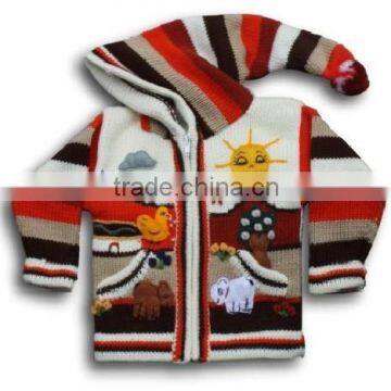 LONG HOODED CARDIGAN WITH 3D APPLICATIONS OF SPRING DESIGN