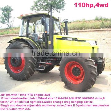 110hp farm tractor,16F+8R shift at the right,hydraulic steering,double disc clutch,540/1000 PTO,YTO diesel engine,cabin with A/C