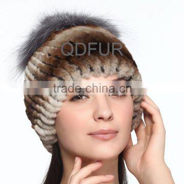 QD70094 Animal Fur Hat Sexy Girl Womens Rex Rabbit Fur hats with Silver Fox Fur Ball for Ladies Hats online