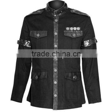 GOTHIC COTTON MENS MILITARY STYLE JACKET STEAMPUNK BLACK COLOR