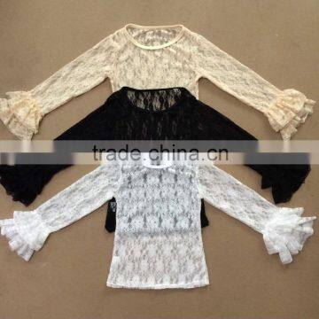 Hot sale lace blouse solid color girls lace shirt gilrs boutique ruffle shirts wholesale