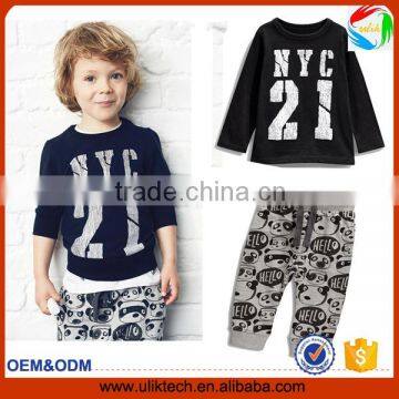 Fashion design of casual baby set black boys tshirt new style of 2016 style for kids spring clothing (uk-022302)