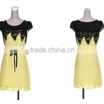 Ladies summer short sleeve chiffon pleated skirt