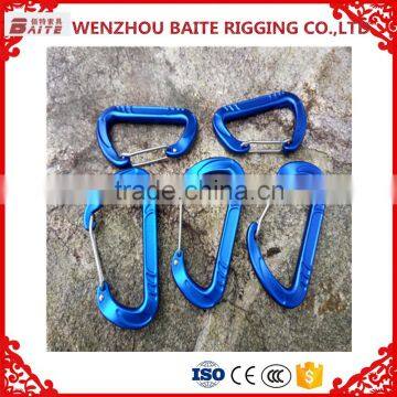 Outdoor Blue D Shaped Carabiner Bit Aluminum Snap Hook, Mini Carabiner Hammock Aluminum Spring Hook