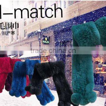 Long Rex Rabbit Fur Scarves by Hand Knitted