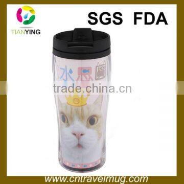 12oz double wall plastic travel coffee mug with insert paper