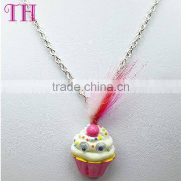 assorted new design resin feather cupcake shape necklace metal chain charm tassel necklace