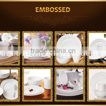 new product healthy food 16pcs embossed fine porcelain ceramic dinner set