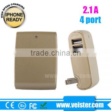 4 port usb wall charger 5V 2.1A for iphone/ipad