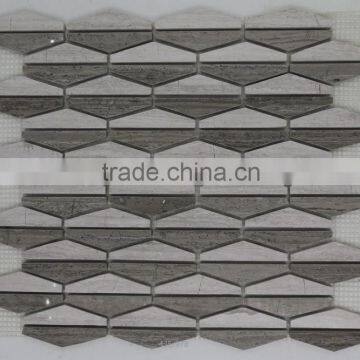 Pyramid shape wood grey marble stone mosaic