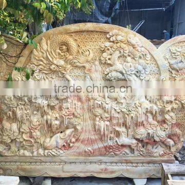 Water garden wall relief sculpture marble stone hand carved for decoration from Vietnam