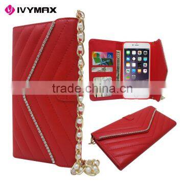 Fashion handmade metal corner diamond magnetic lids PU leather case for Apple iphone6 plus