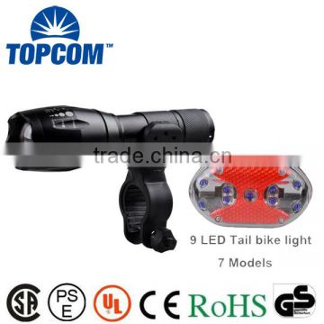 Waterproof Glow In The Dark G700 E17 Type Bicycle Zoomable Latern Lamp Light & 9 LED Rear Light Set