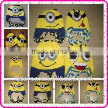 free crochet minion cartoon baby beanie hats pattern for boys and girls