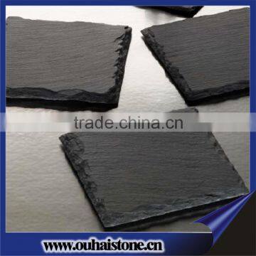 wholesale black slate stone coaster with chalk/hot sale slate stone coaster/black natural slate coasters