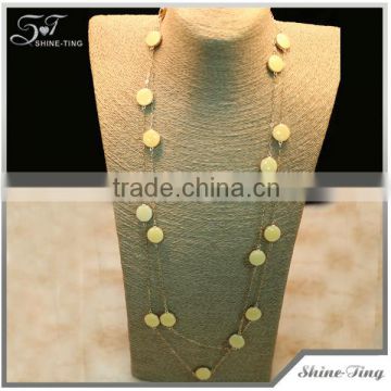 long gold plated chain necklace with enamel round beads embelishing costume jewelry