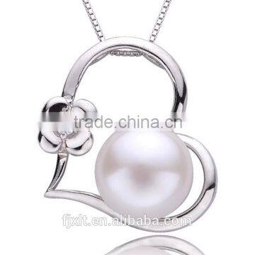 10-11mm silver plated platinum AAAA grade pearl clover pendant necklace