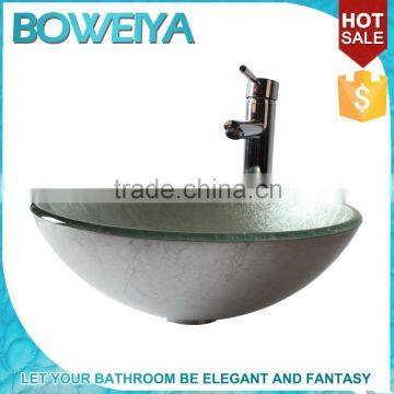 Tempered Glass Basin Silver Color Cheap India Bathroom Luxury Sanitary Ware