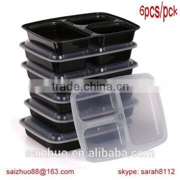 1000ml Black 3 Compartment Plastic Disposable Microwaveable Lunch Box With Clear Lid photo-2