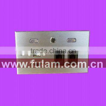 Smart home brushed aluminum VGA HDMI wall socket plate
