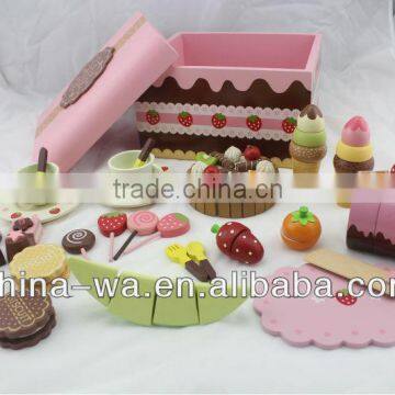 Mini wooden strawberry chocolate case food kitchen set toy