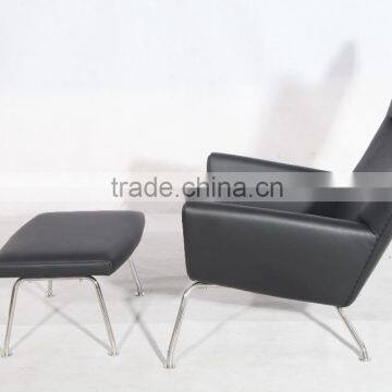 Hans Wegner Leather High Wingback Chair Wing Lounge Chair With Footrest Supplier's Choice photo-3