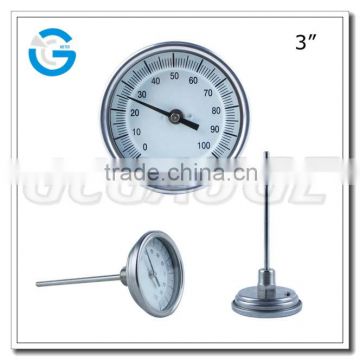 3Inch all stainless steel hermetically sealed external calibrator bimetal thermometer for outlet solar collector