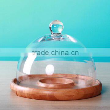 glass bell cake dome with special wooden base