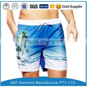 OEM swimming pants for men polyester swim short with beach scene