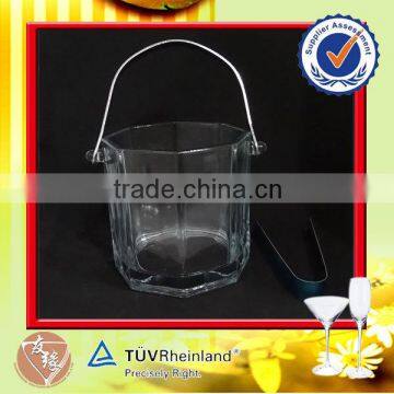 Wine Use Square Glass Ice Bucket with Handle