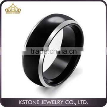 KSTONE New Silver Beveled Black Tungsten Ring, Tungsten Ring, Mens Tungsten Ring