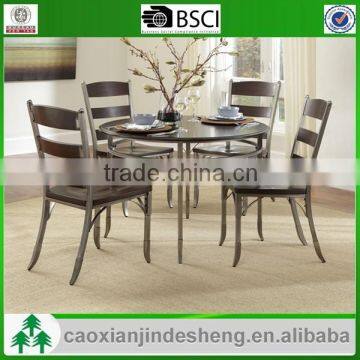 wooden top surface iron frame dining table and chairs export