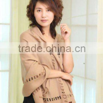 Elegant Fine Camel Wool Shawl With Lace