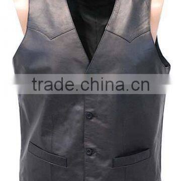 Men's Leather Biker Black Vest