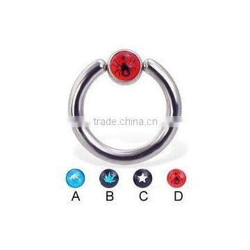 steel Captive Bead Ring with red bead