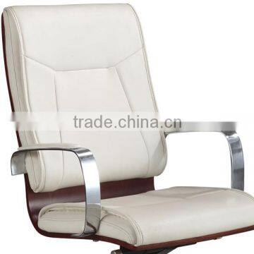 White Leather Wood Back Office Chair Plywood photo-2