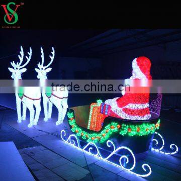 Christmas Life Size LED Reindeer Sleigh With Santa Claus
