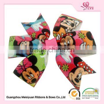 3.5" Cartoon Grosgrain Pinwheel Hair Ribbon Bows With Clip Kids Printed Bows For Hair Accessories