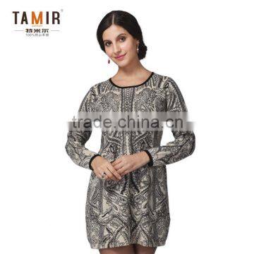 Ladies Cashmere Knit Baroque Floral Print Dress, Women Delicate Print Dress