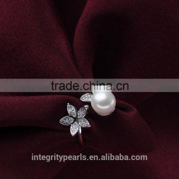 Pure White Resizable Open Size Latest Design Natural Freshwater Pearl Silver Ring