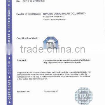 TUV Certificate 1 for Poly-crystalline Panel