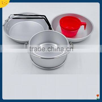 Camping Aluminum cookware set with cookware handle,cup,plate.