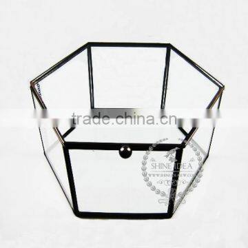 21.5*19*11.5cm six face cutting glass jewelry box air plant planter glass terrarium flower arrangement indoor gradening 0100047