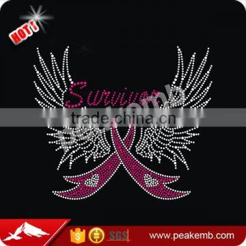 Pink rhinestone breast cancer ribbon heat transfers iron on motif