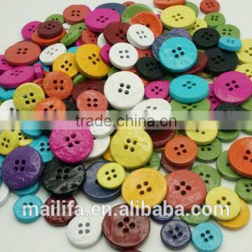 Fancy 4 Holes Round Colorful Red, Blue, White, Yellow, Brown Painted Coconut Shell Button