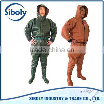 Custom made waders full body for sewage works being used as waterproof work wear overalls for men