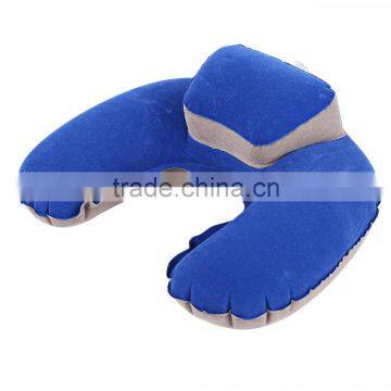 Inflatable U-shape Neck Pillow Flocking CushionTool for Outdoor Travel Camping Noon Break 4 Colors photo-2