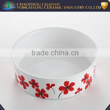 Red Flower Decal Pet Feeder, Ceramic Pet Bowl photo-3