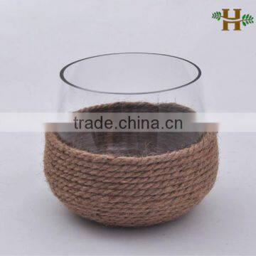 Wholesale Glass Vases Fish Bowl,Natural Hemp Rope Decoration Glass Vase